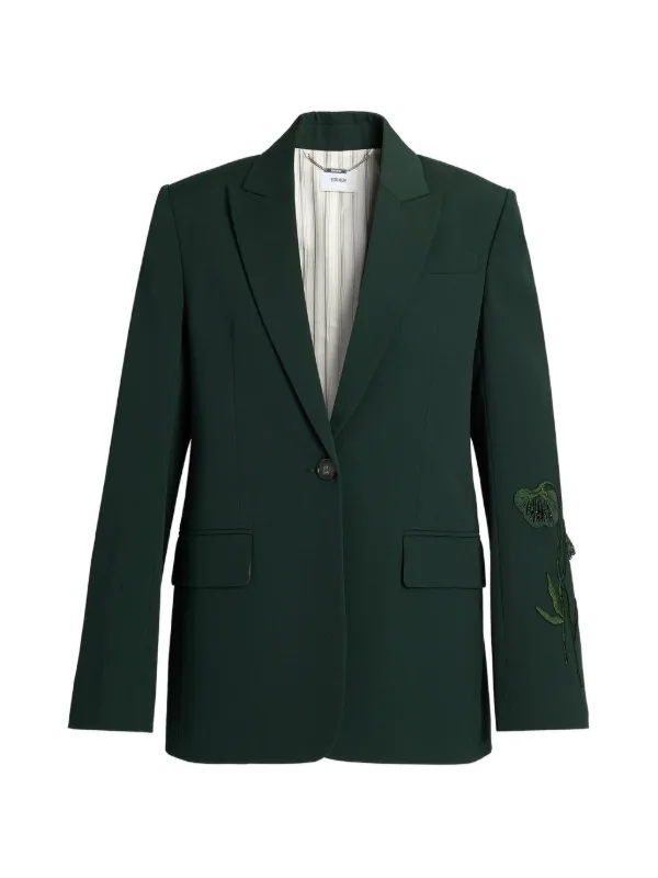 Erdem Embroidered Single-breasted Blazer in Green