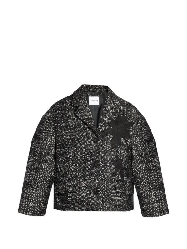 Erdem Floral-embroidered Cropped Jacket in Black