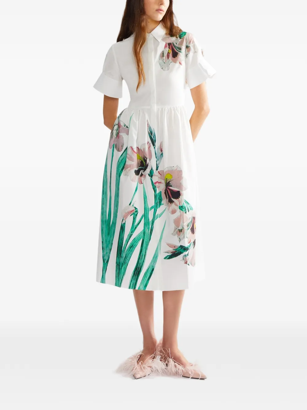 ERDEM Midi-jurk met bloemenprint Wit