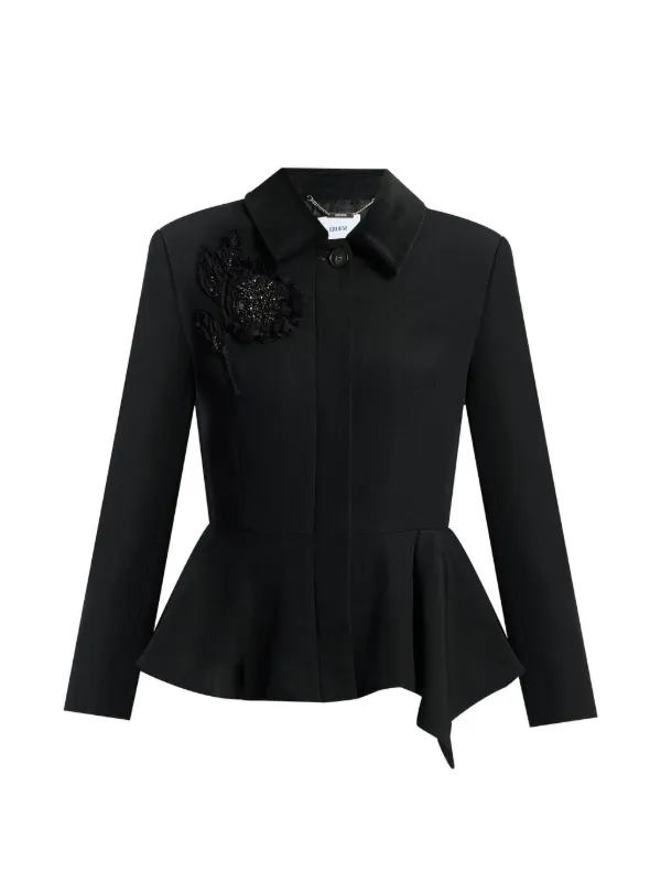 Erdem Embroidered Peplum Jacket in Black