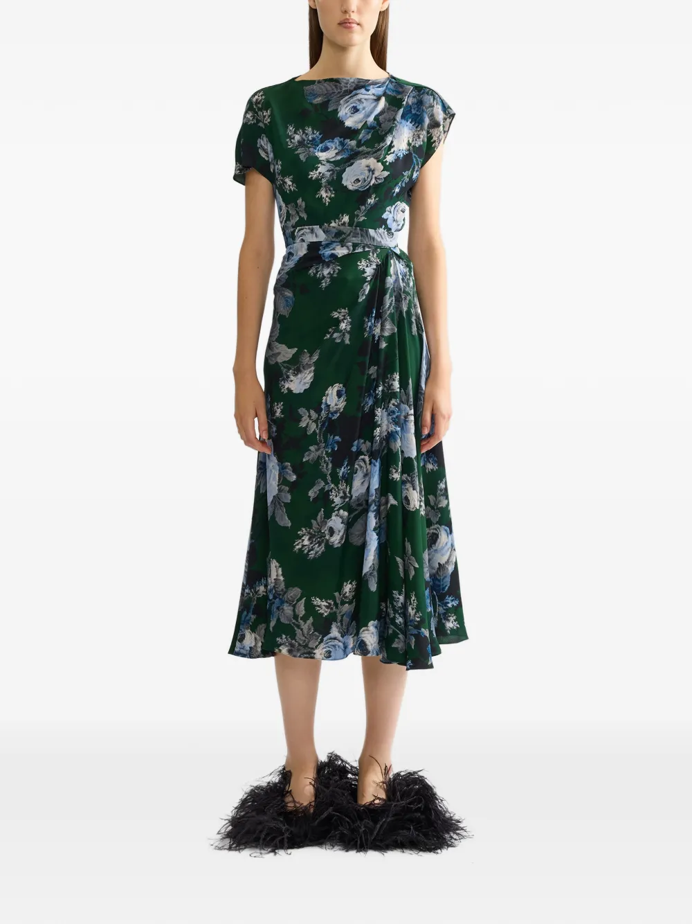 ERDEM floral-print draped midi skirt Groen