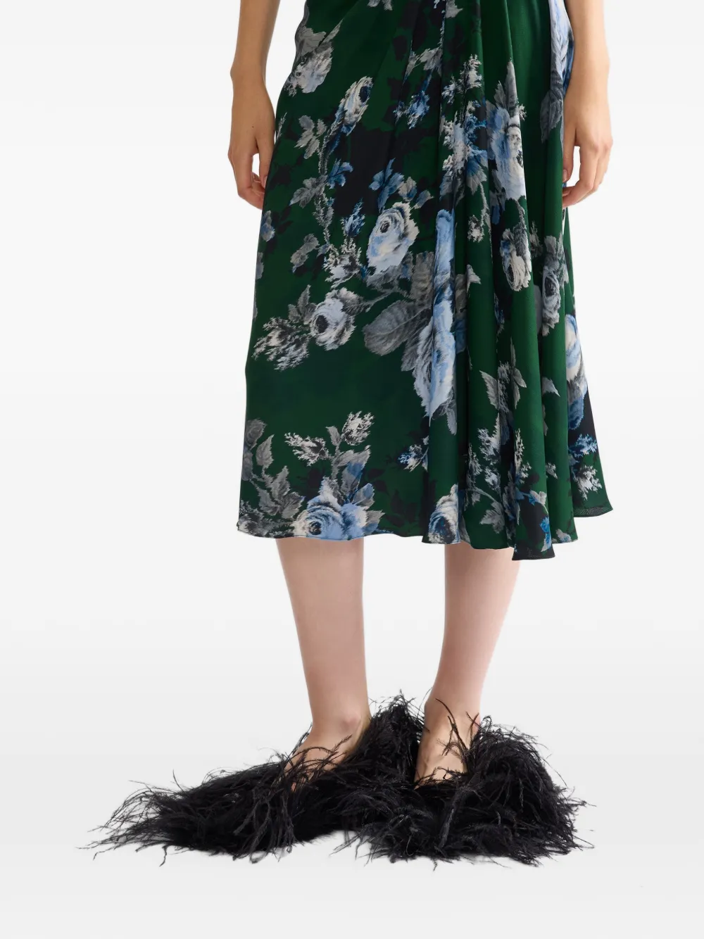 ERDEM floral-print draped midi skirt Groen