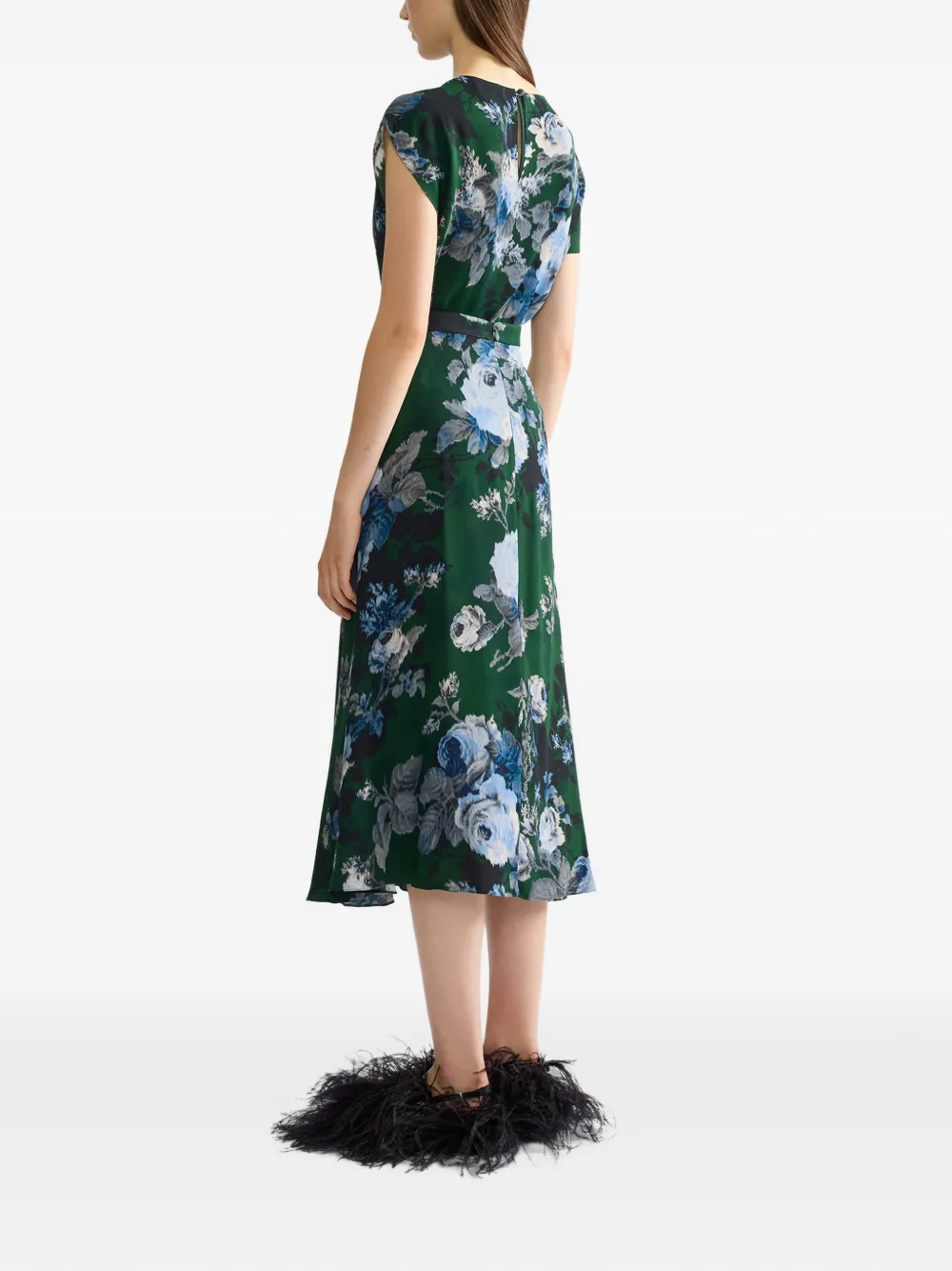 ERDEM floral-print draped midi skirt Groen