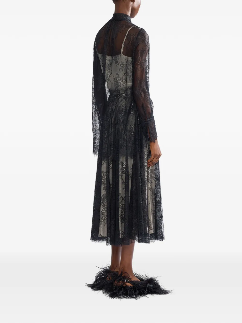 ERDEM floral-lace A-line midi skirt Zwart