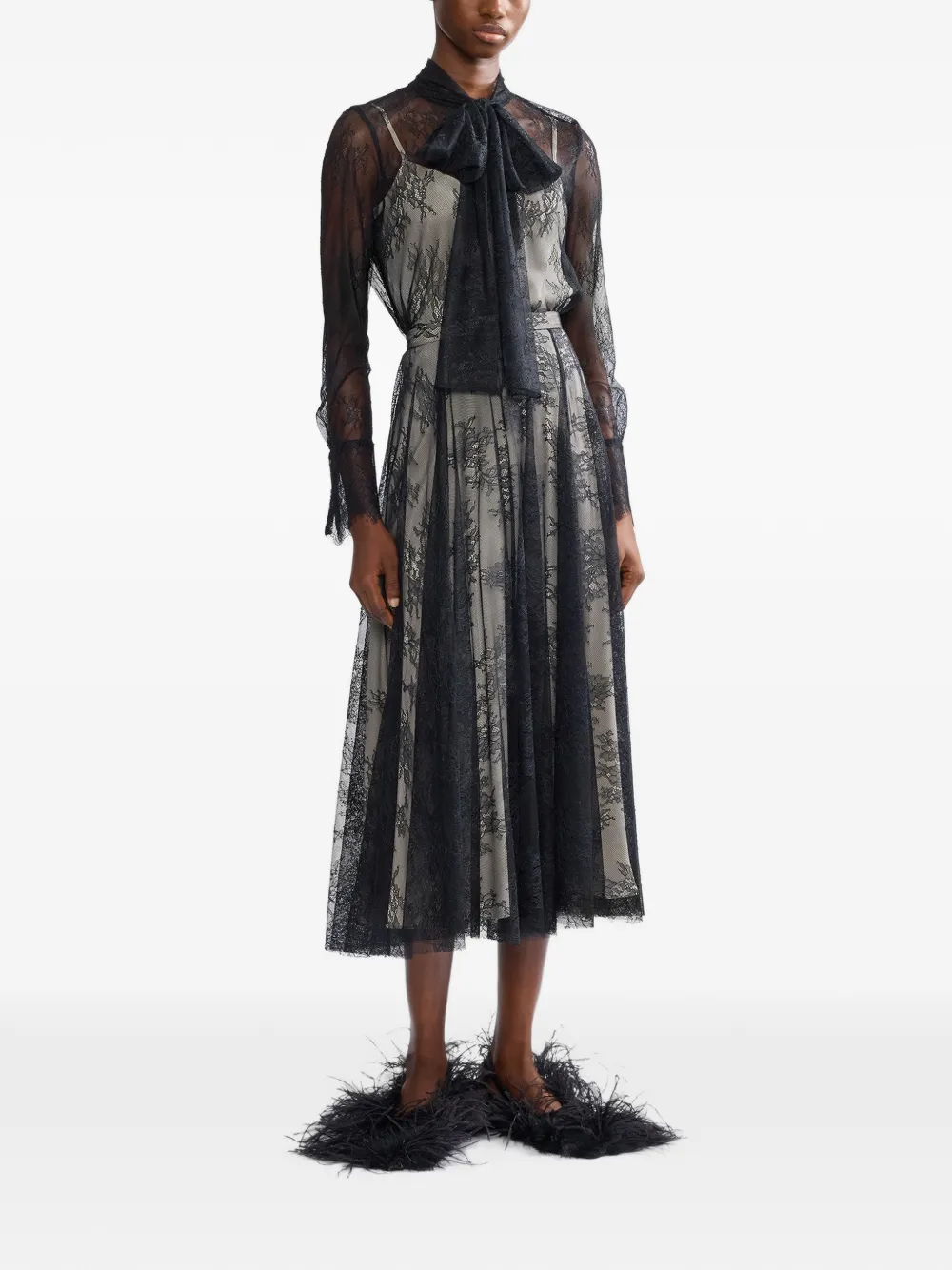 ERDEM floral-lace A-line midi skirt Zwart