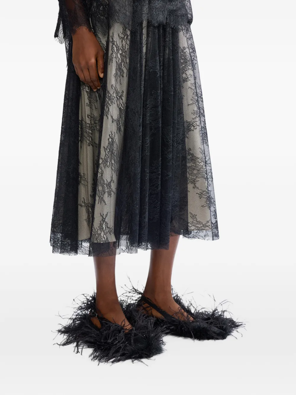ERDEM floral-lace A-line midi skirt Zwart