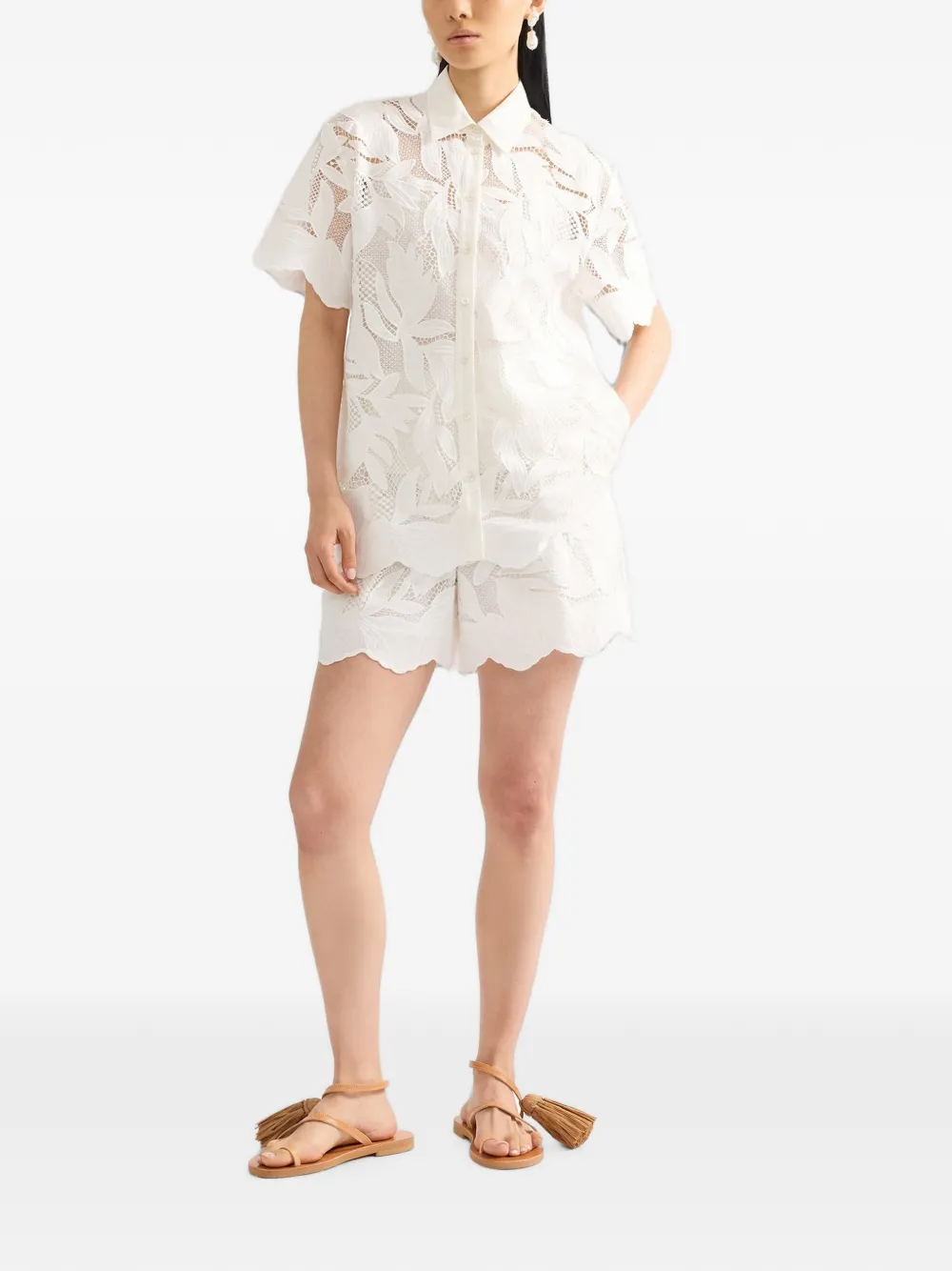 ERDEM Blouse met geborduurd blad Wit
