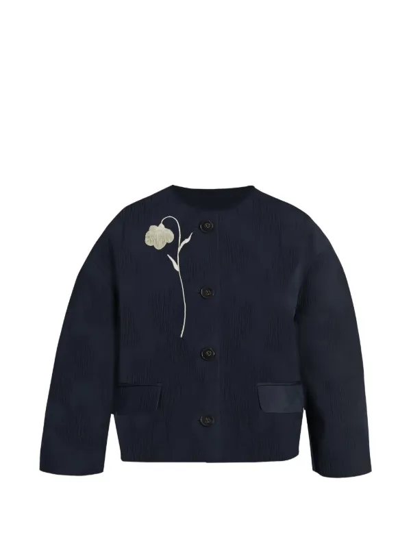 Erdem Flower Jacquard Cropped Jacket in Blue