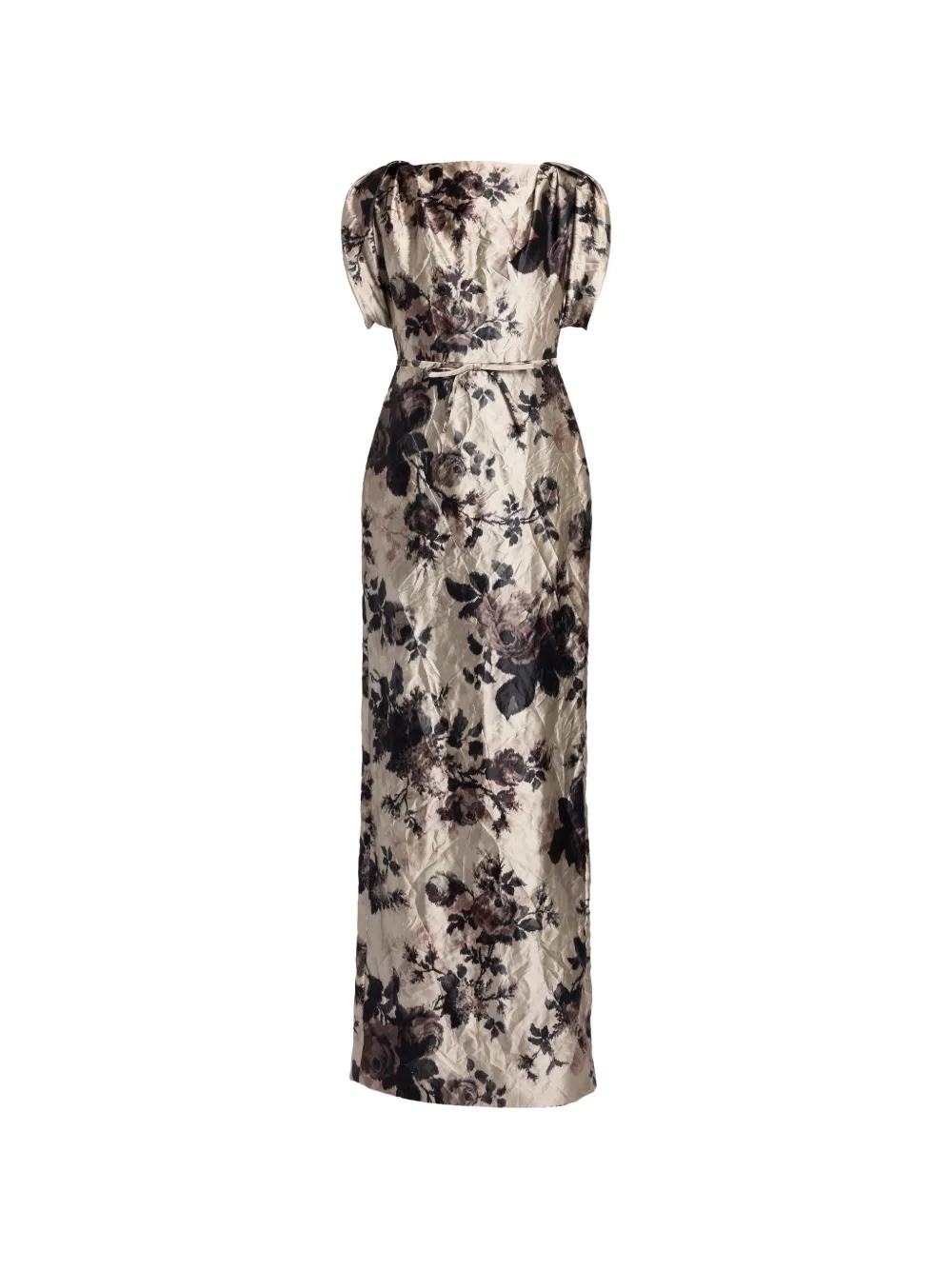ERDEM floral-print textured-satin gown Beige