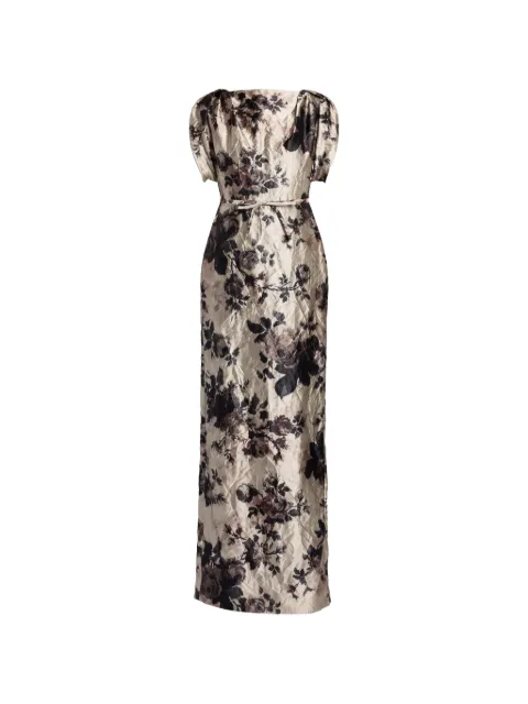 ERDEM floral-print textured-satin gown