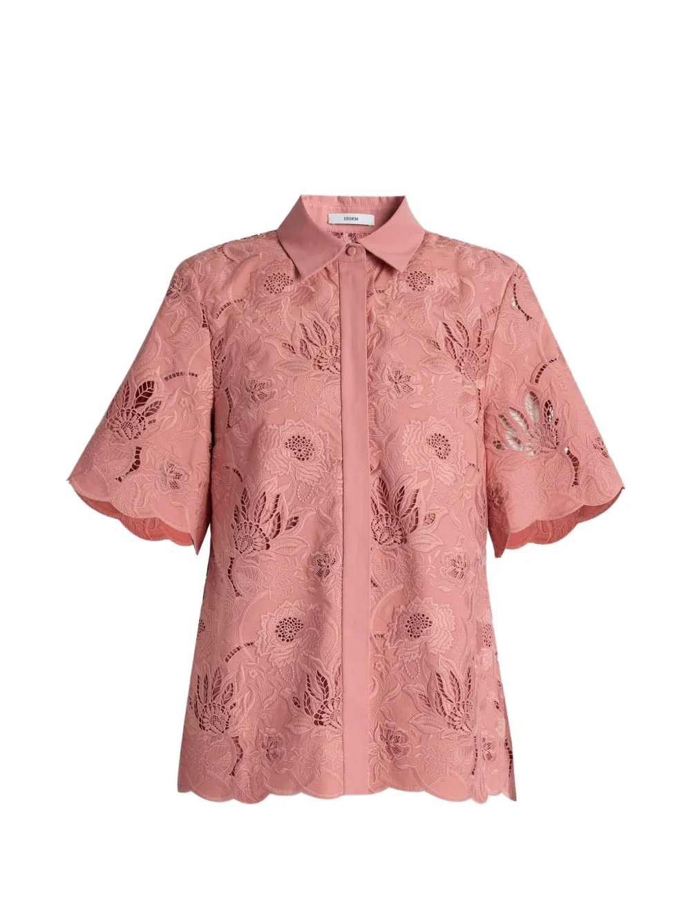 ERDEM floral-cutwork short-sleeve shirt - Pink