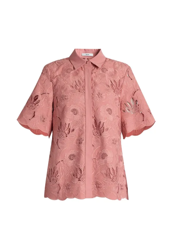 Erdem Floral-cutwork Short-sleeve Shirt in Pink