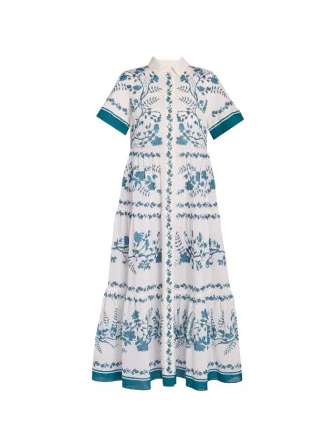 ERDEM botanical print cotton linen midi shirt dress