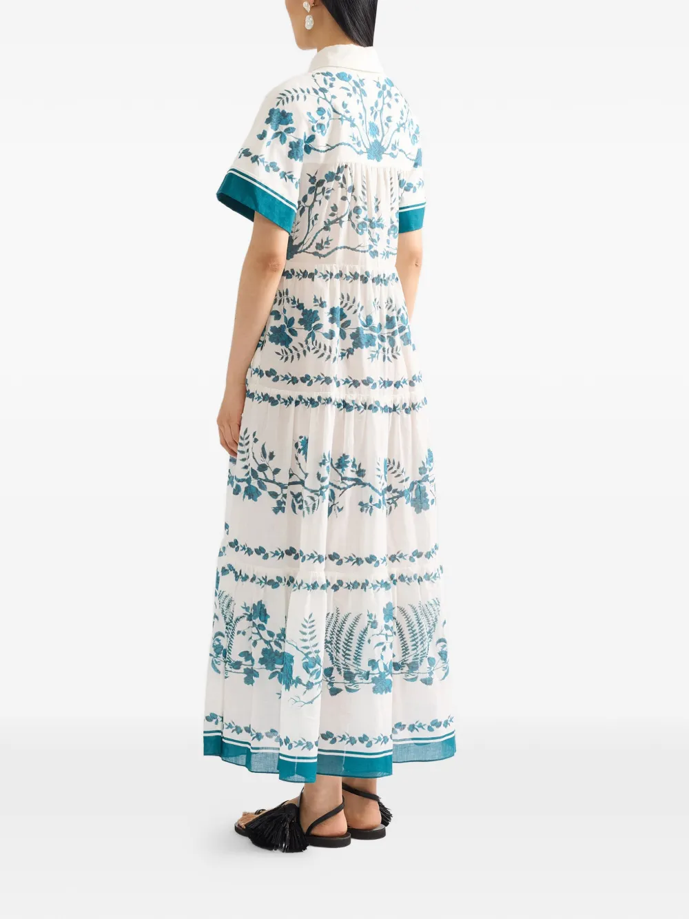 ERDEM botanical print cotton linen midi shirt dress Wit