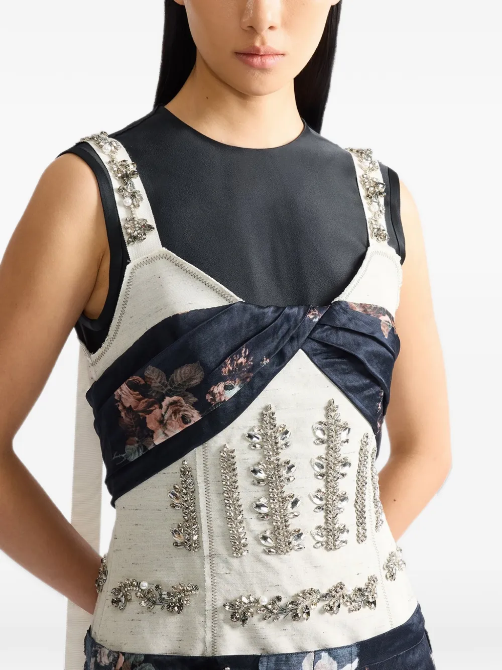 ERDEM crystal-embroidered floral-print midi dress Zwart