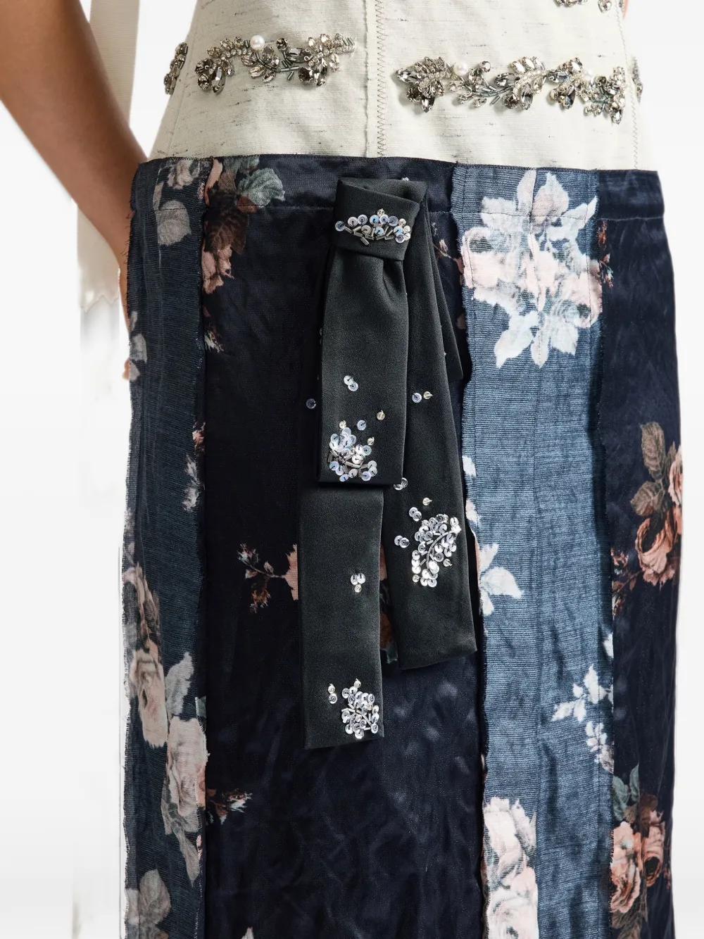 ERDEM crystal-embroidered floral-print midi dress Zwart