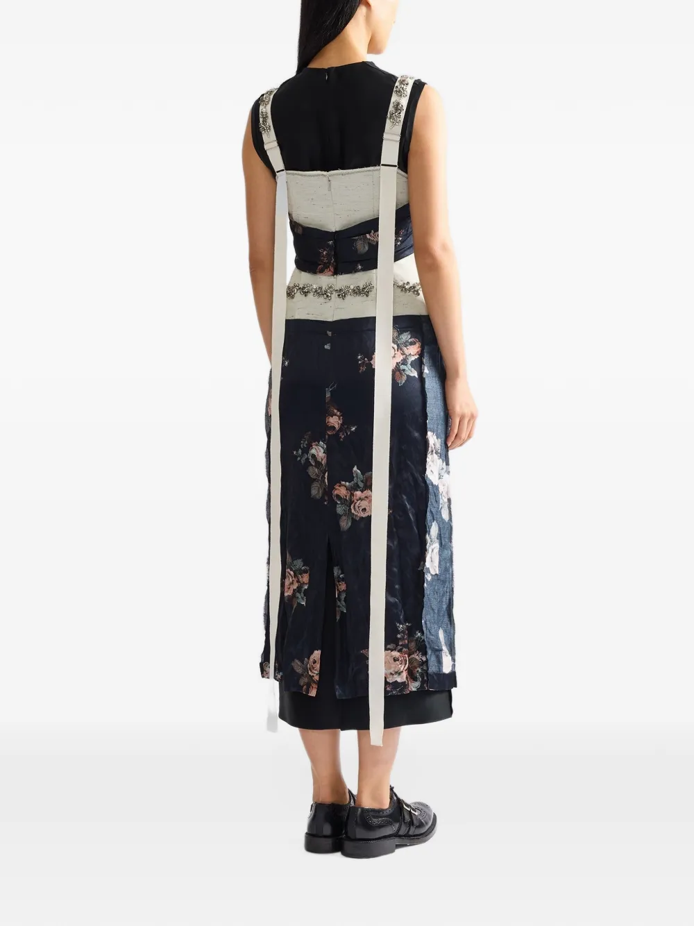 ERDEM crystal-embroidered floral-print midi dress Zwart