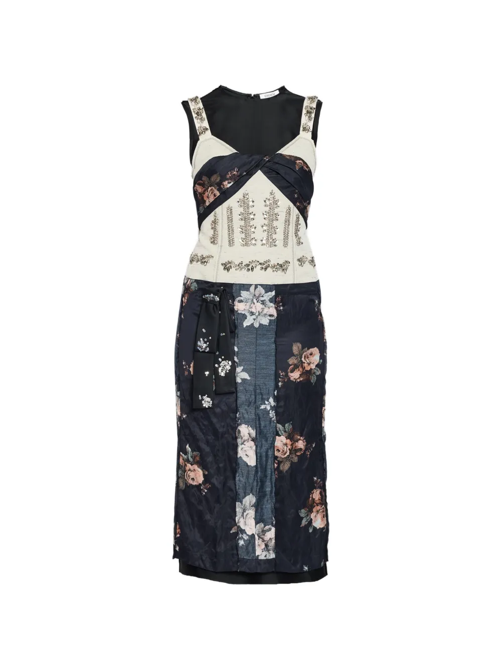 ERDEM crystal-embroidered floral-print midi dress Zwart