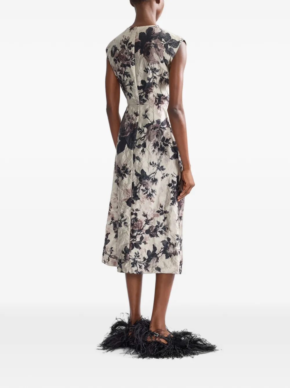 ERDEM Midi-jurk met bloemenprint Beige