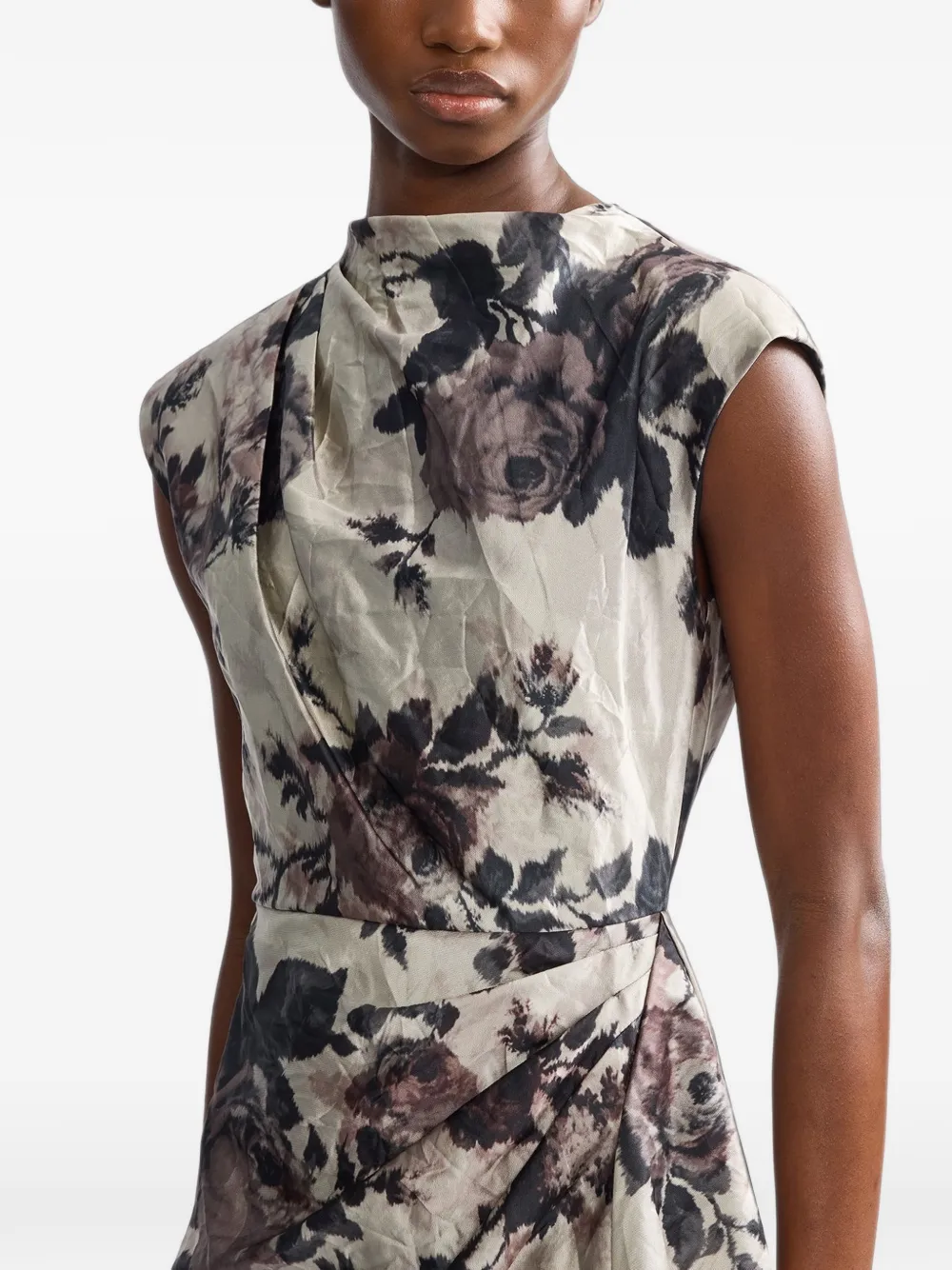 ERDEM Midi-jurk met bloemenprint Beige