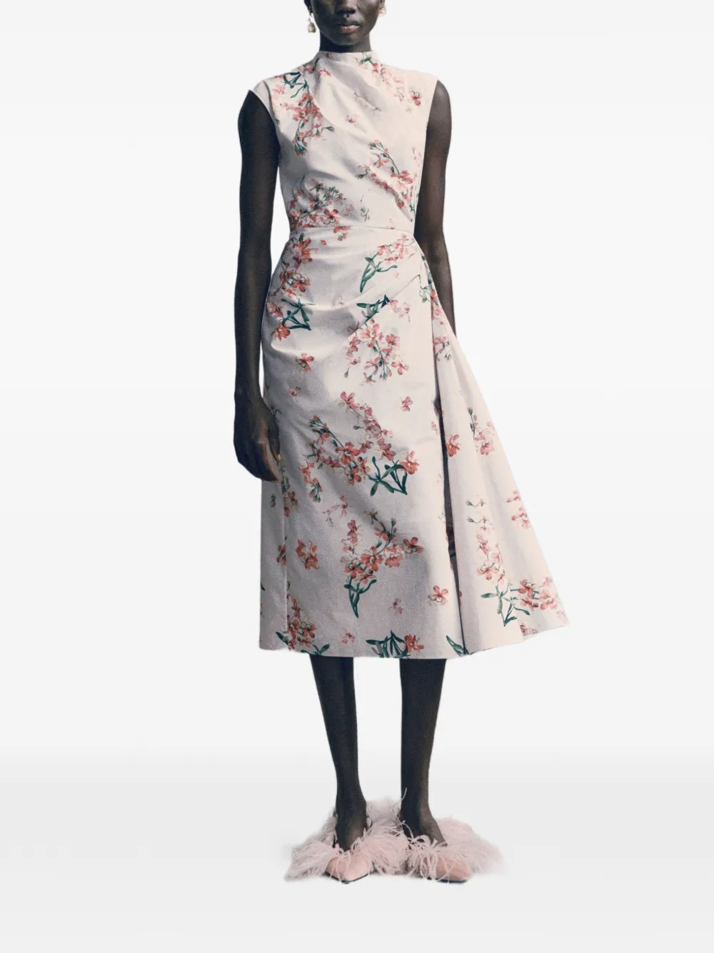 ERDEM floral-print draped dress Beige