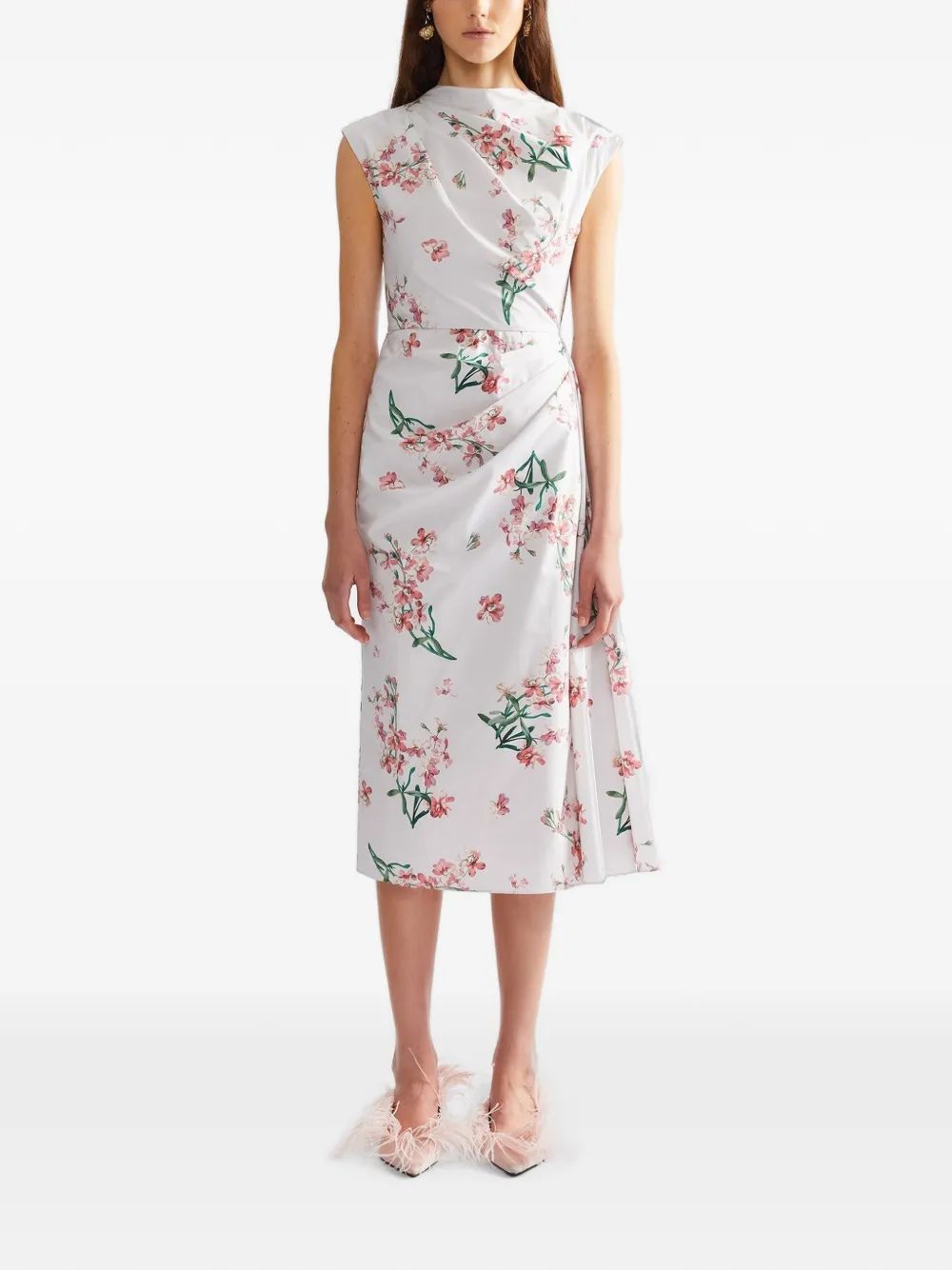 ERDEM Midi-jurk met bloemenprint Wit