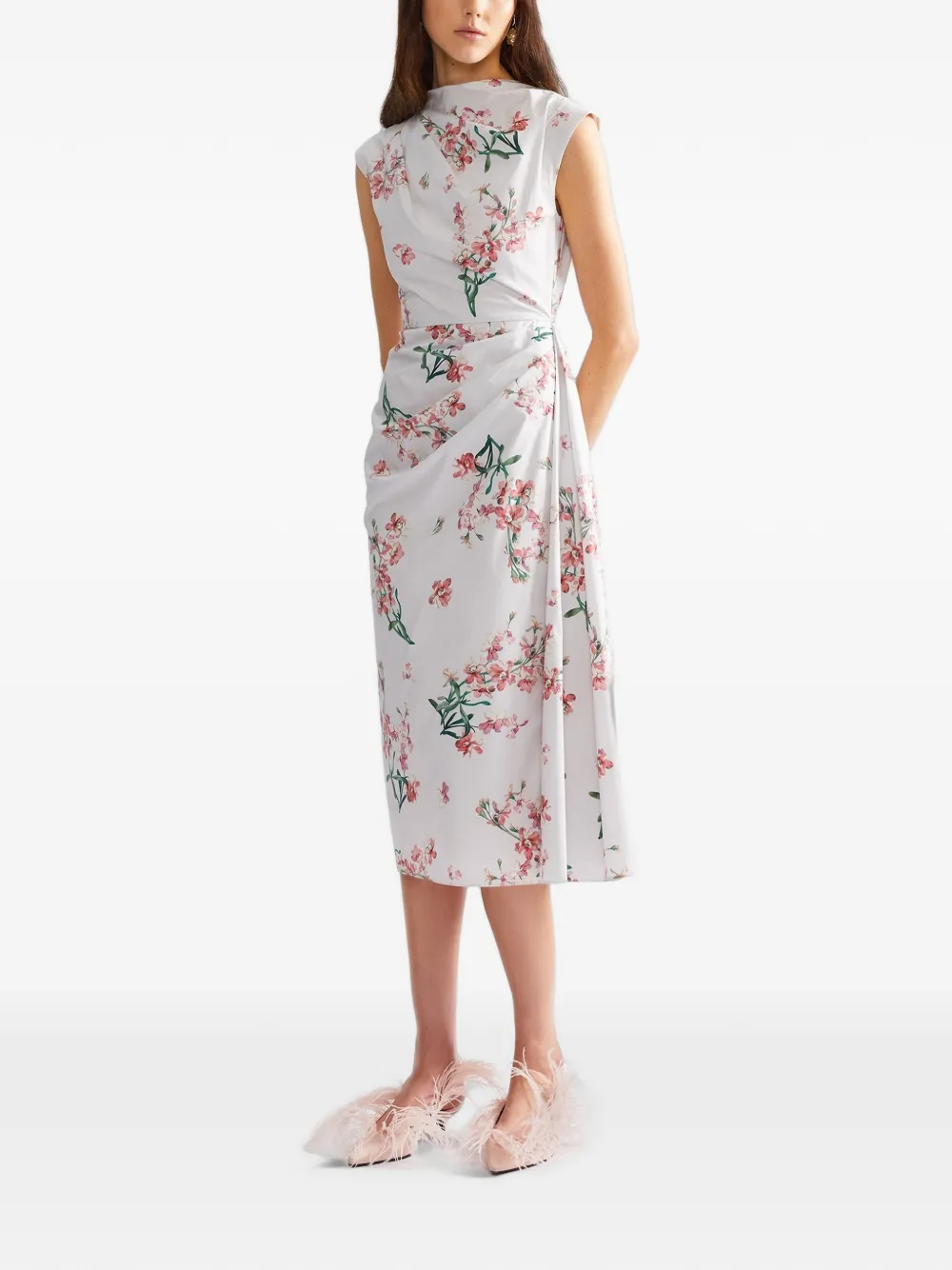 ERDEM Midi-jurk met bloemenprint Wit