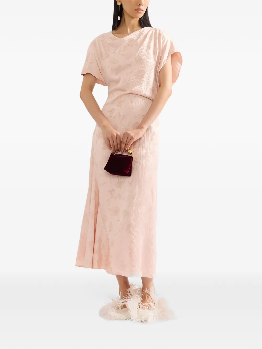 ERDEM floral-jacquard creponne midi dress Roze