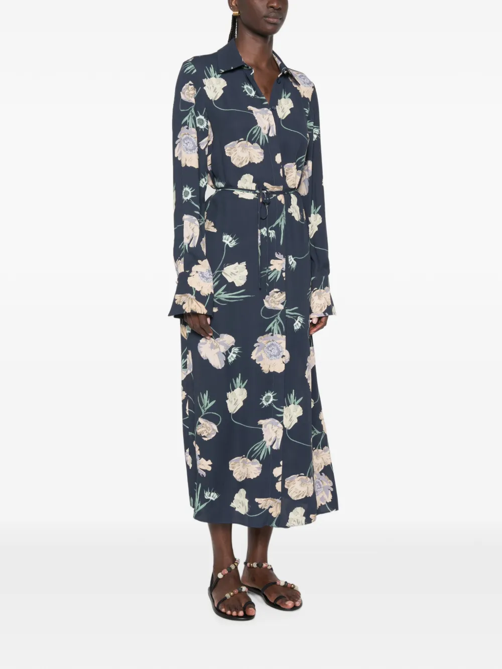ERDEM Midi-jurk met bloemenprint Blauw