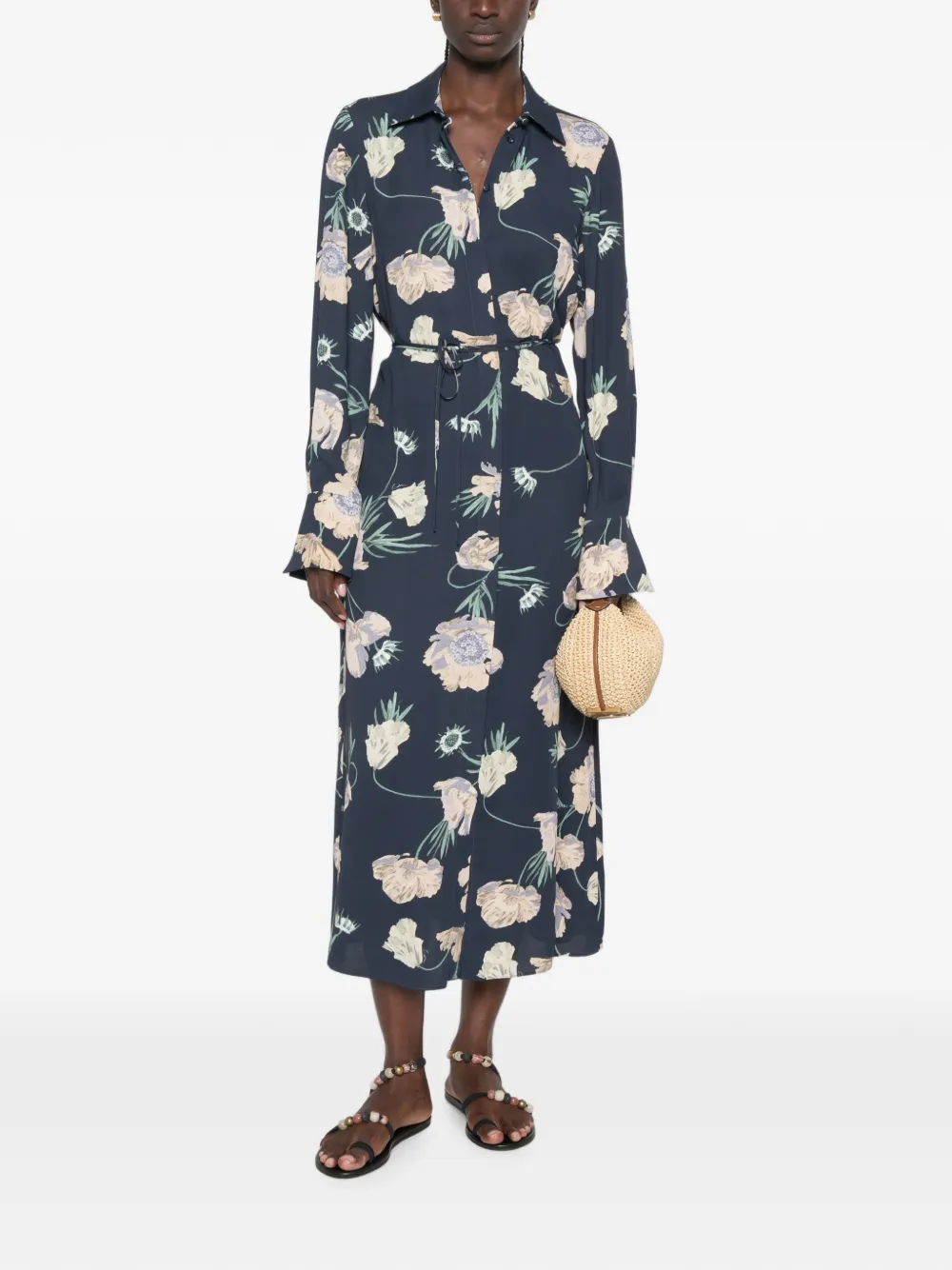 ERDEM Midi-jurk met bloemenprint Blauw