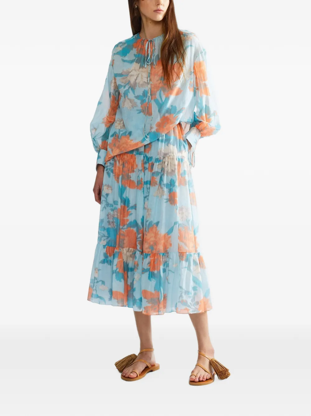 ERDEM Floral-print Long-sleeve Blouse in Blue, view 2
