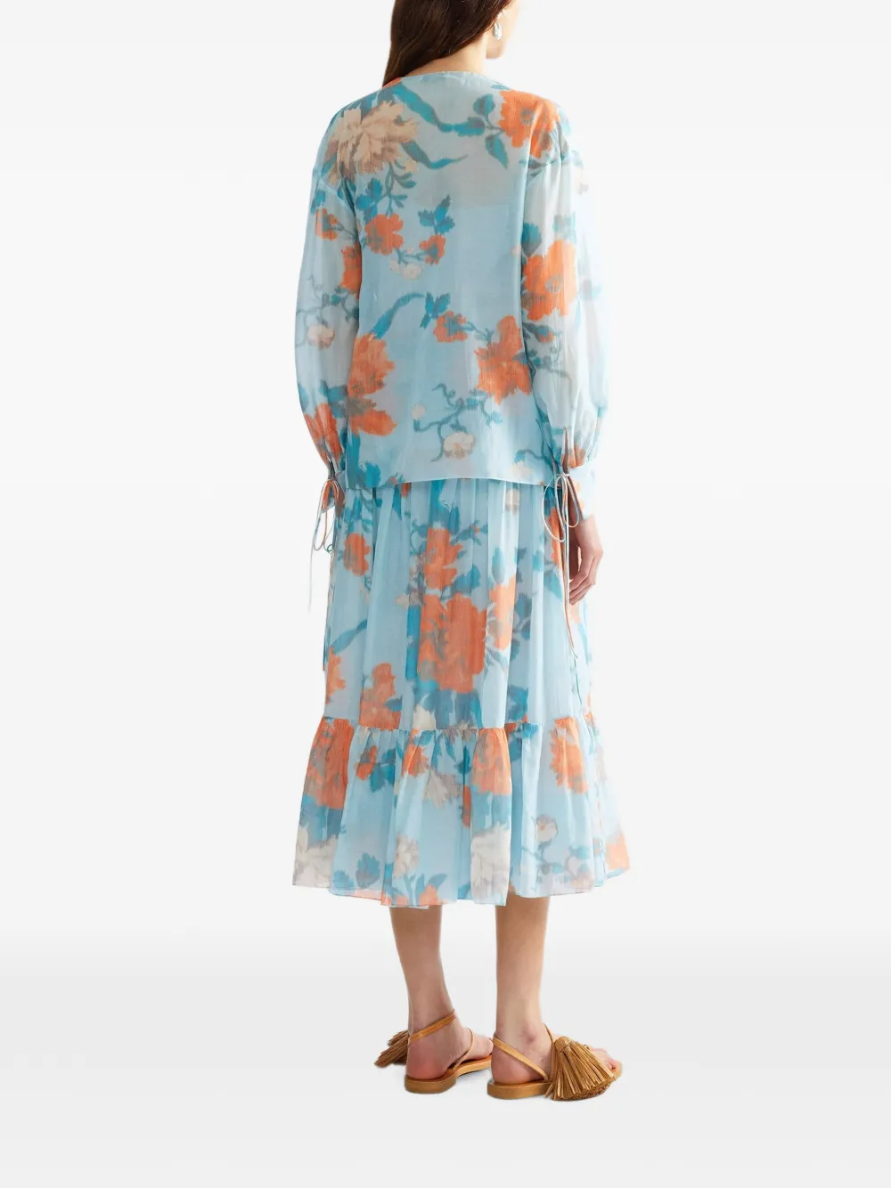 ERDEM Floral-print Long-sleeve Blouse in Blue, view 3