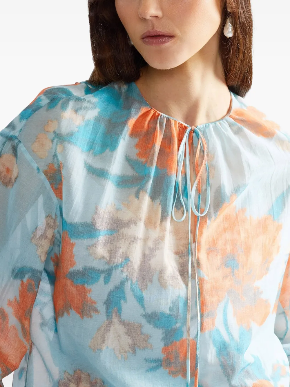 ERDEM Floral-print Long-sleeve Blouse in Blue, view 4