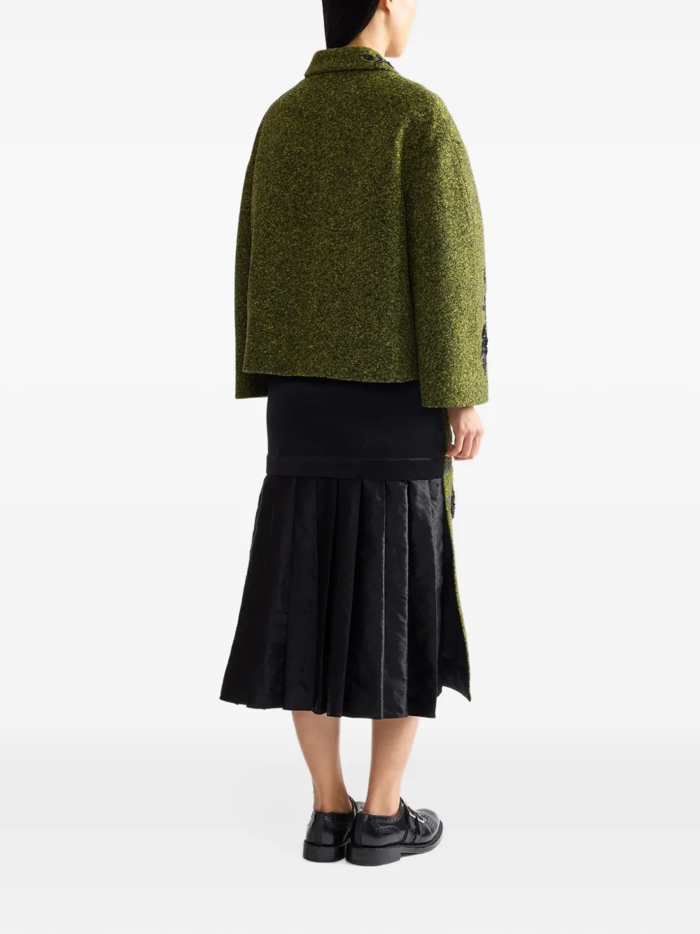 ERDEM floral-embroidered speckled midi skirt Groen