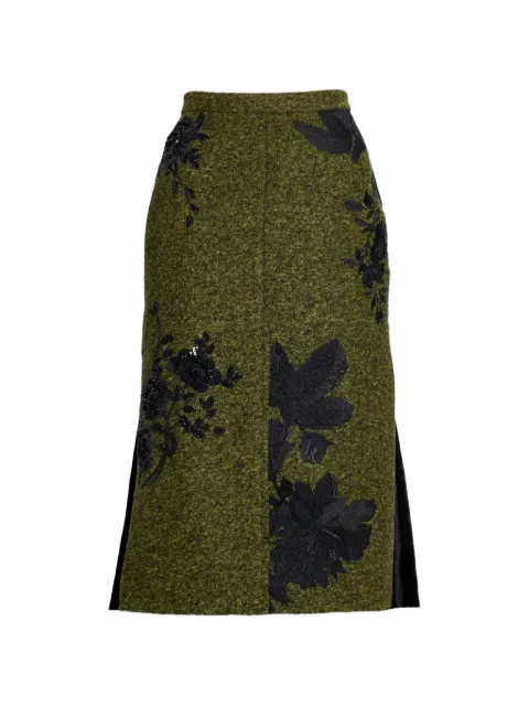 ERDEM floral-embroidered speckled midi skirt