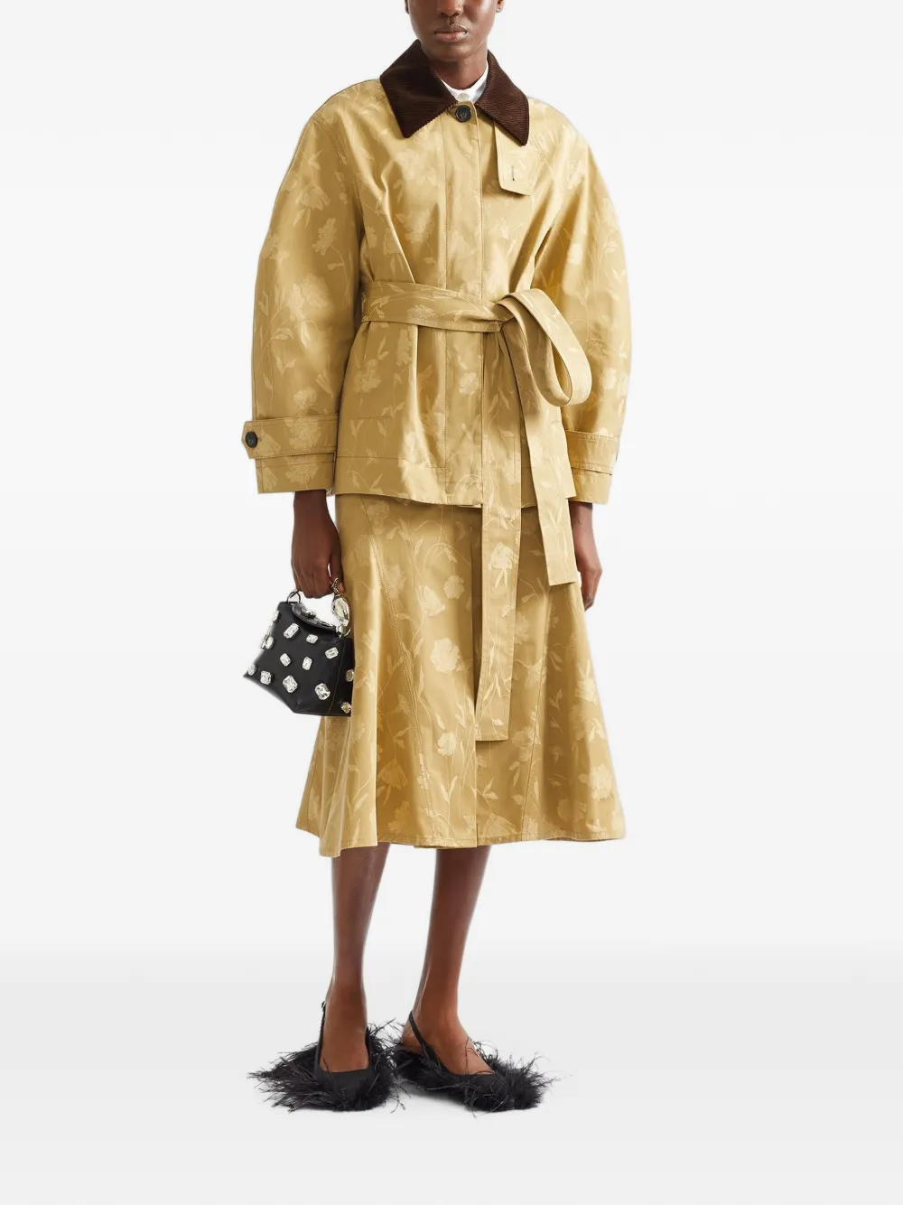 ERDEM Poppy-jacquard Fluted Midi Skirt in Neutrals, view 2