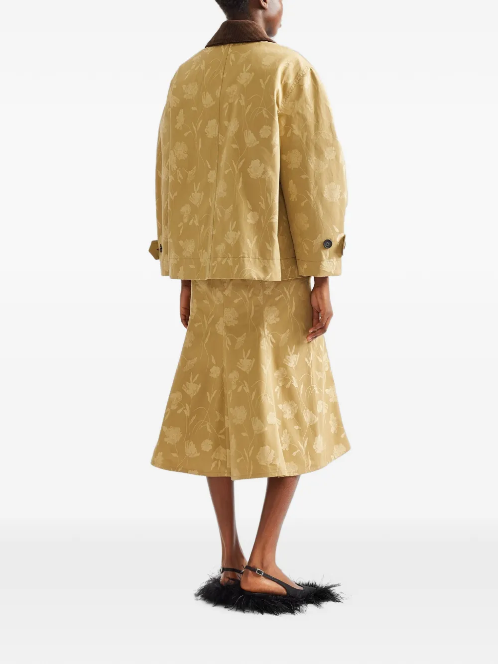 ERDEM Poppy-jacquard Fluted Midi Skirt in Neutrals, view 4