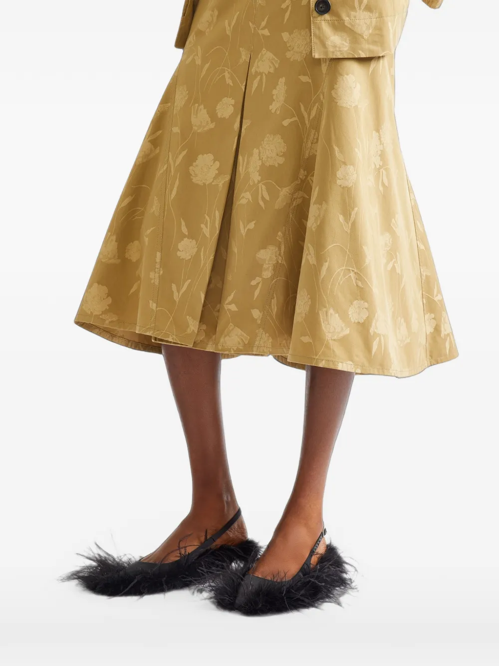 ERDEM Poppy-jacquard Fluted Midi Skirt in Neutrals, view 5