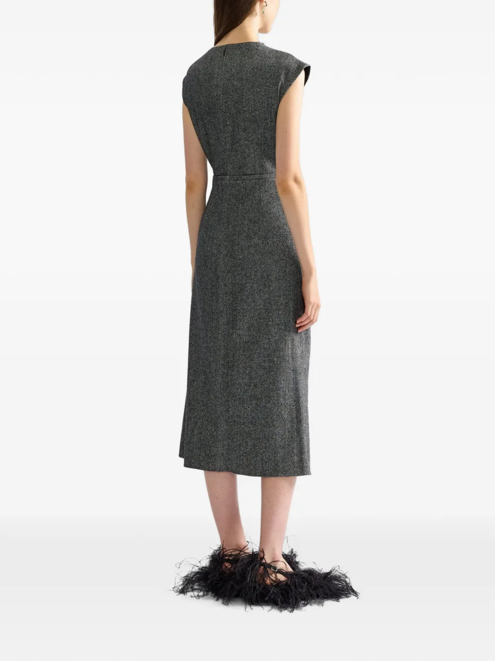 ERDEM Gedrapeerde midi-jurk met visgraatpatroon Zwart