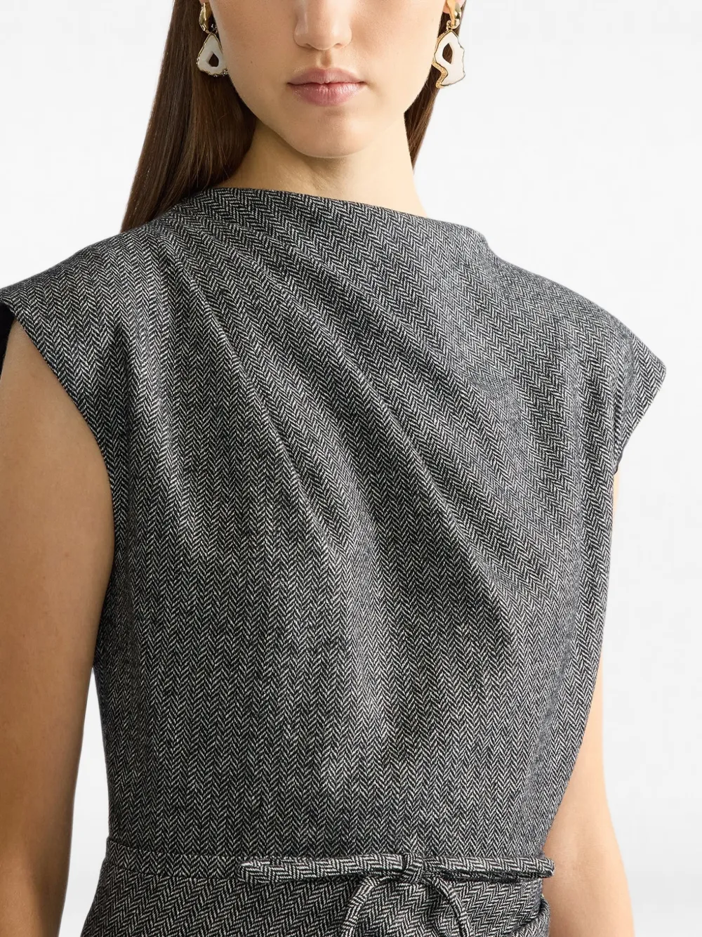 ERDEM Gedrapeerde midi-jurk met visgraatpatroon Zwart