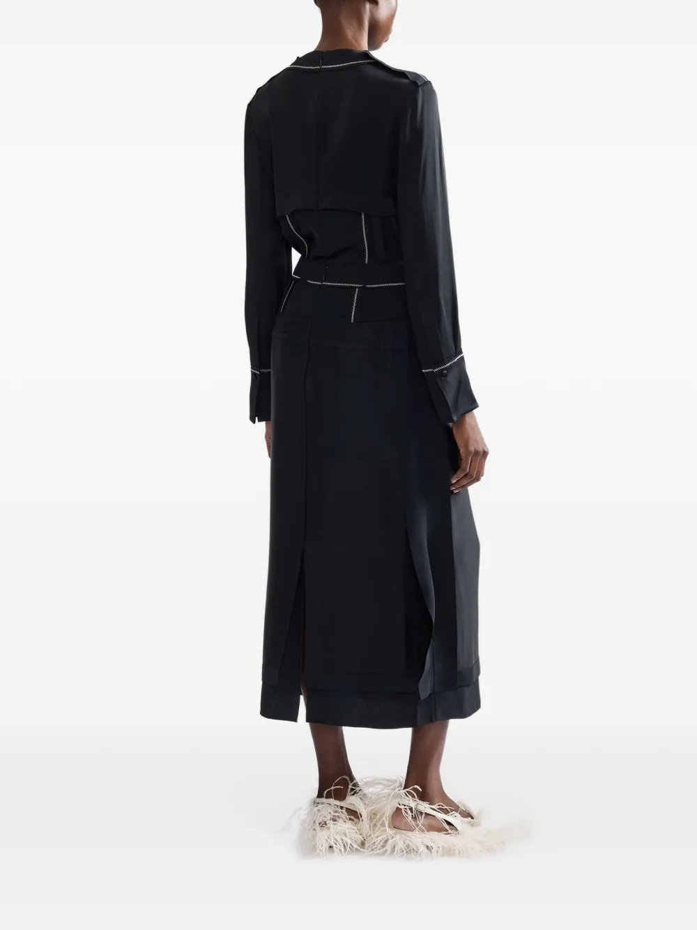 ERDEM satin-finish high-waist midi skirt Zwart