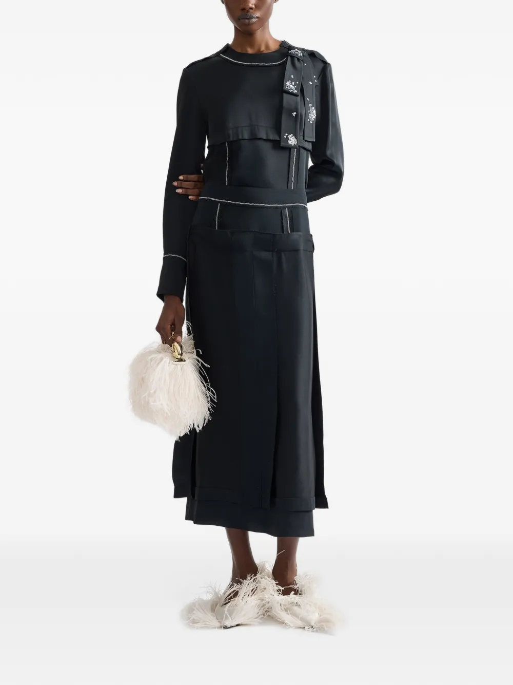 ERDEM satin-finish high-waist midi skirt Zwart