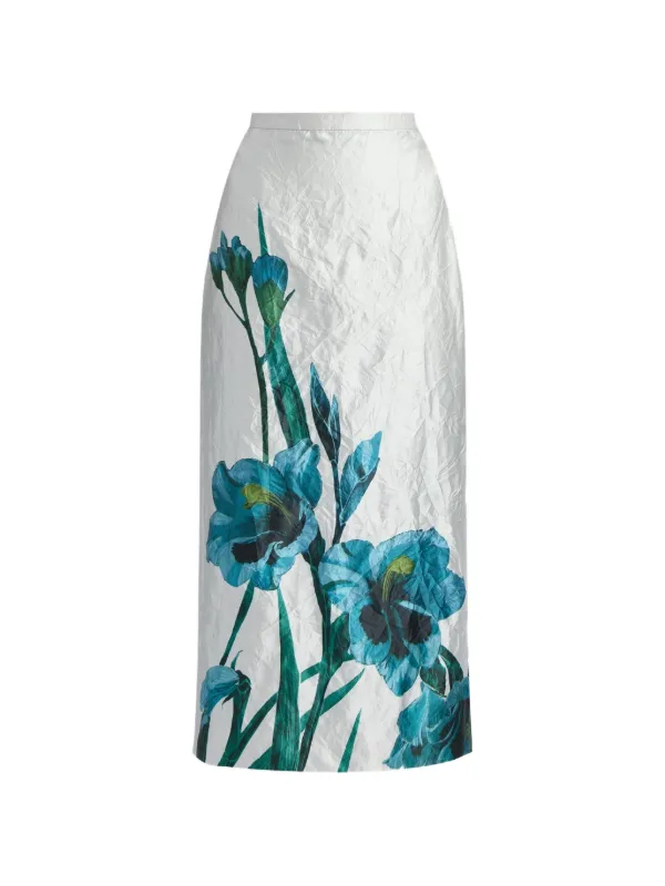 Erdem Floral-print Textured Midi Skirt in White