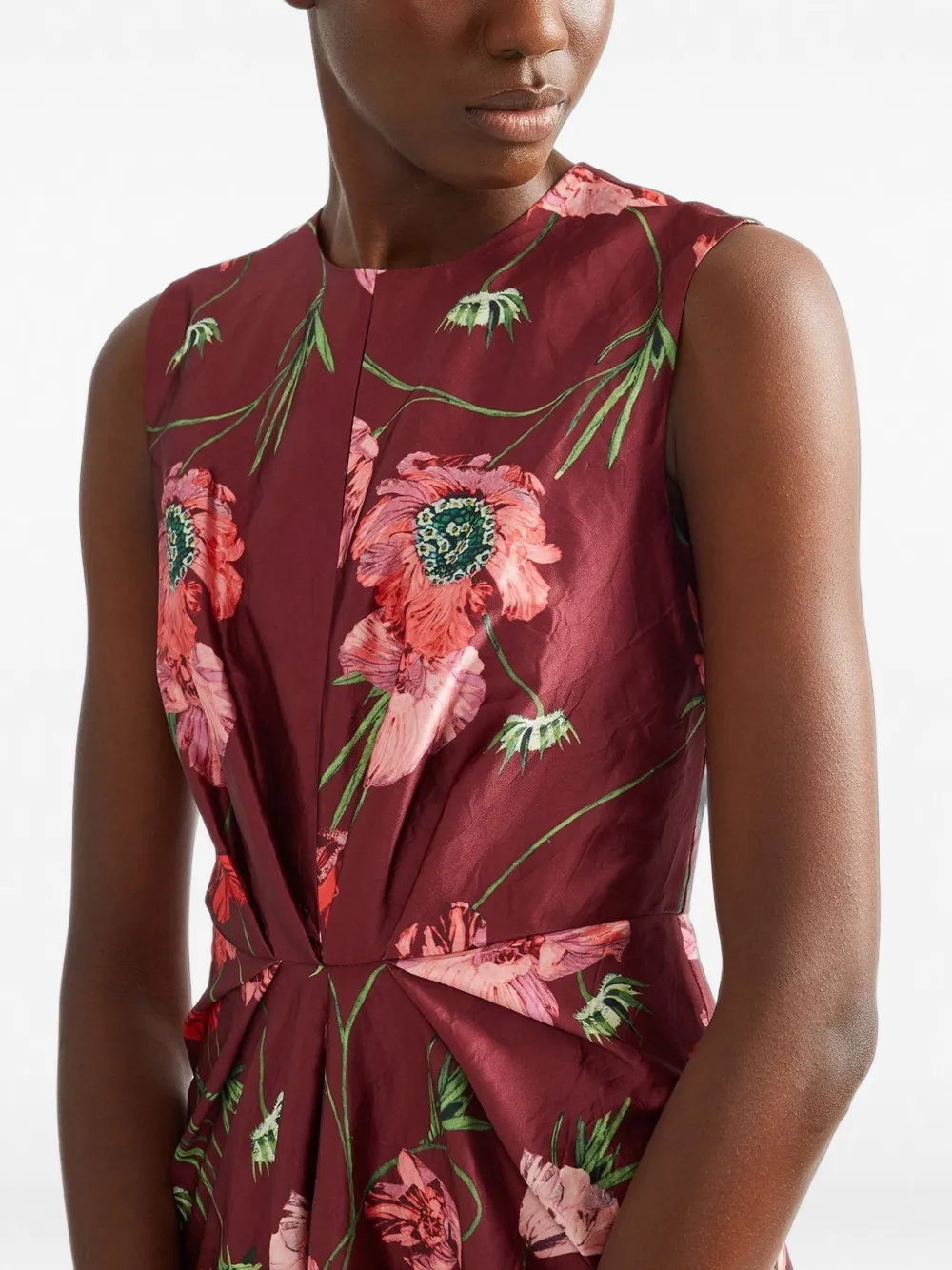 ERDEM Satijnen midi-jurk met bloemenprint en textuur Rood