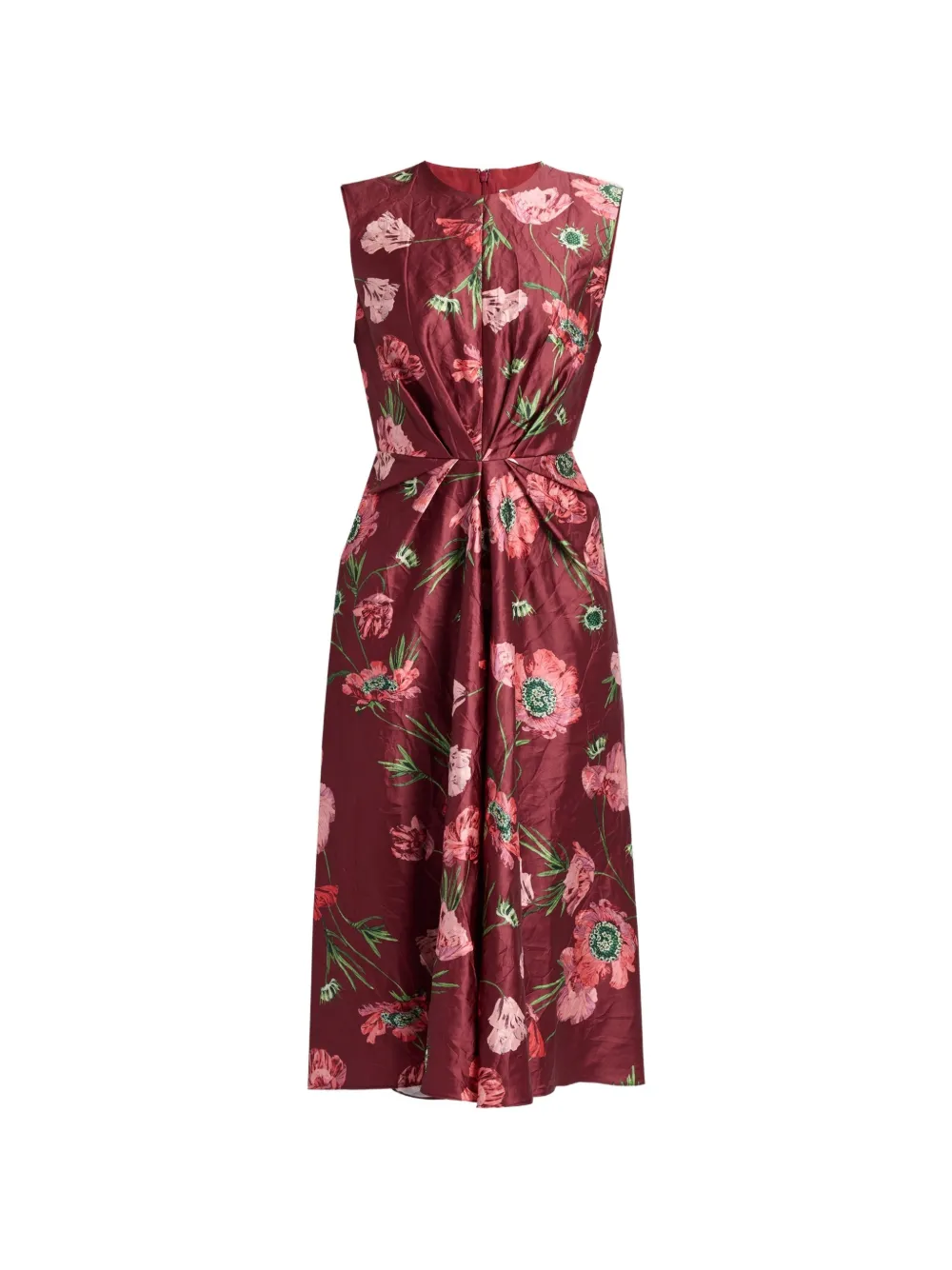 ERDEM Satijnen midi-jurk met bloemenprint en textuur Rood