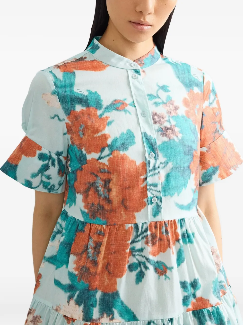 ERDEM floral-print tiered mini dress Blauw