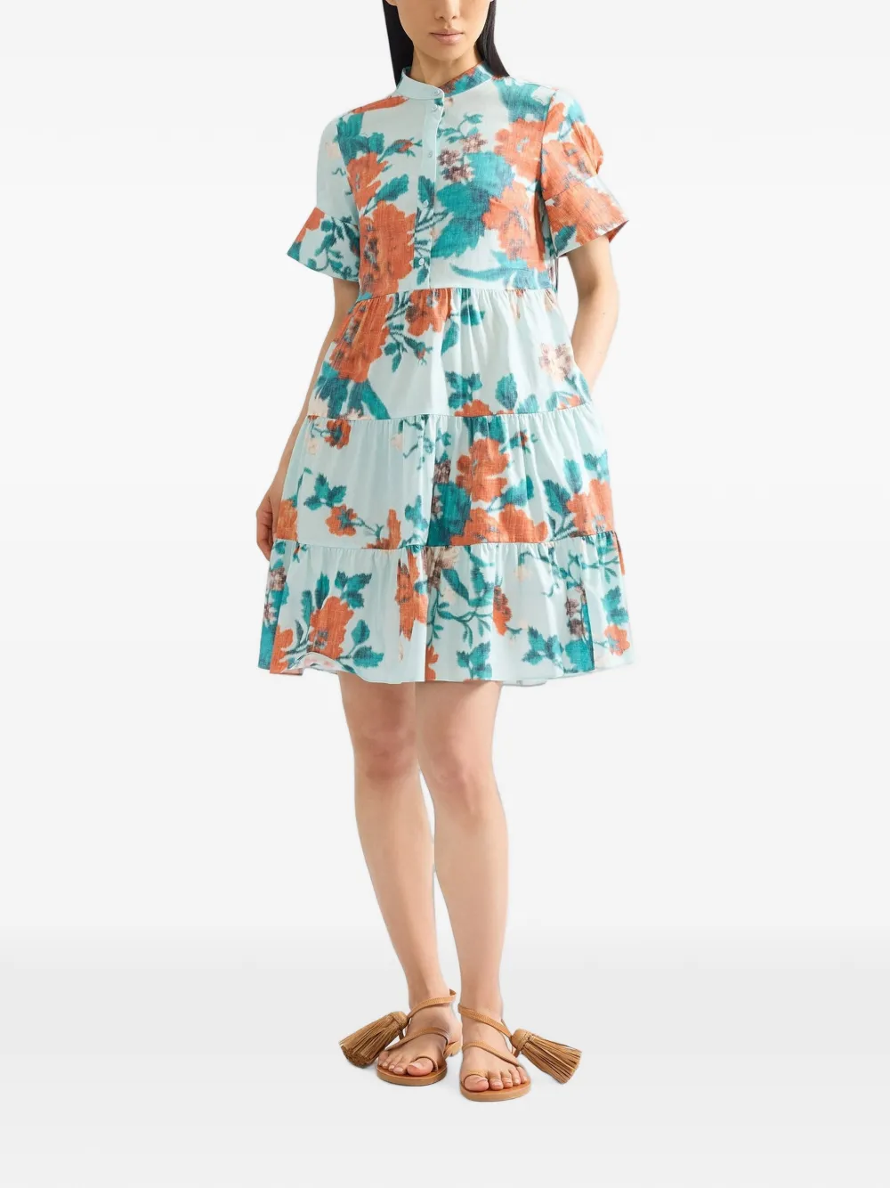 ERDEM floral-print tiered mini dress Blauw