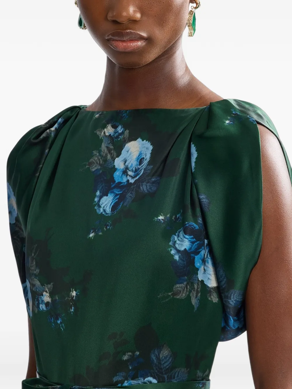 ERDEM Duchess midi-jurk met bloemenprint en ceintuur Groen