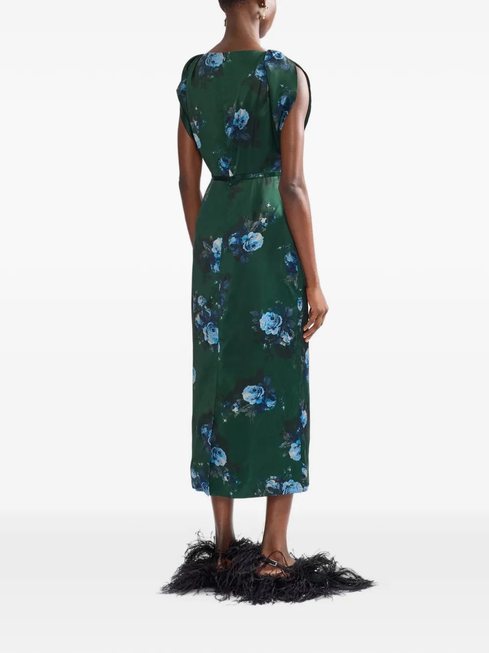 ERDEM Duchess midi-jurk met bloemenprint en ceintuur Groen