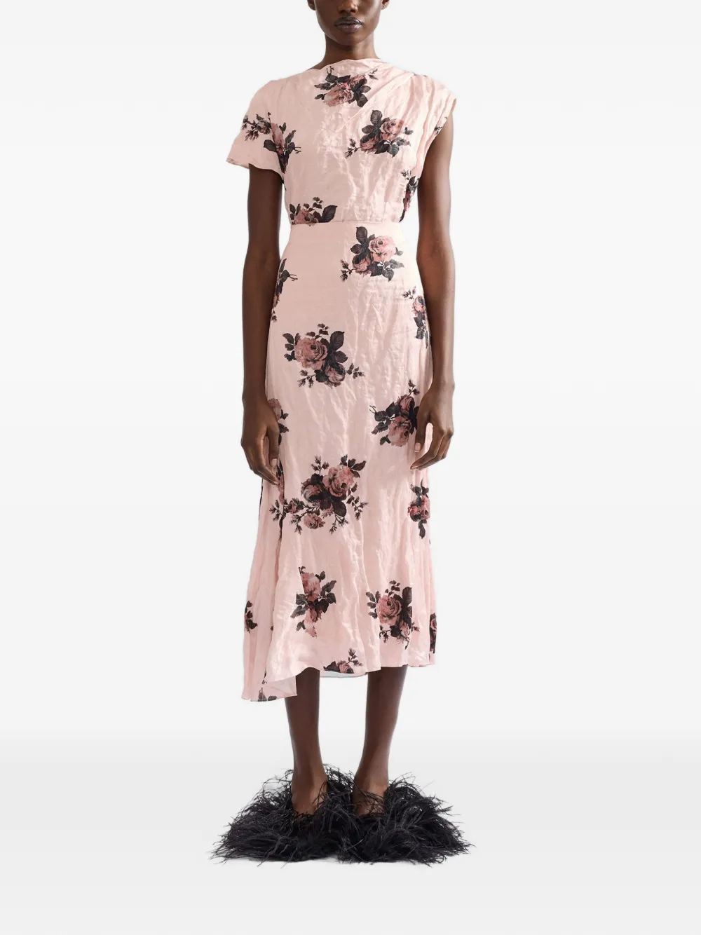ERDEM floral-print asymmetric midi skirt Roze